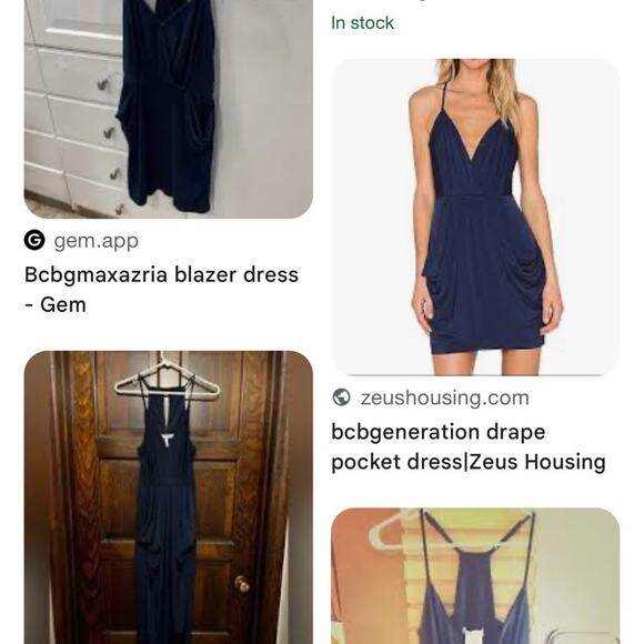 BCBGeneration Dress Draped Navy Blue Pleated Midi Spaghetti Straps Pockets Med - Picture 12 of 15